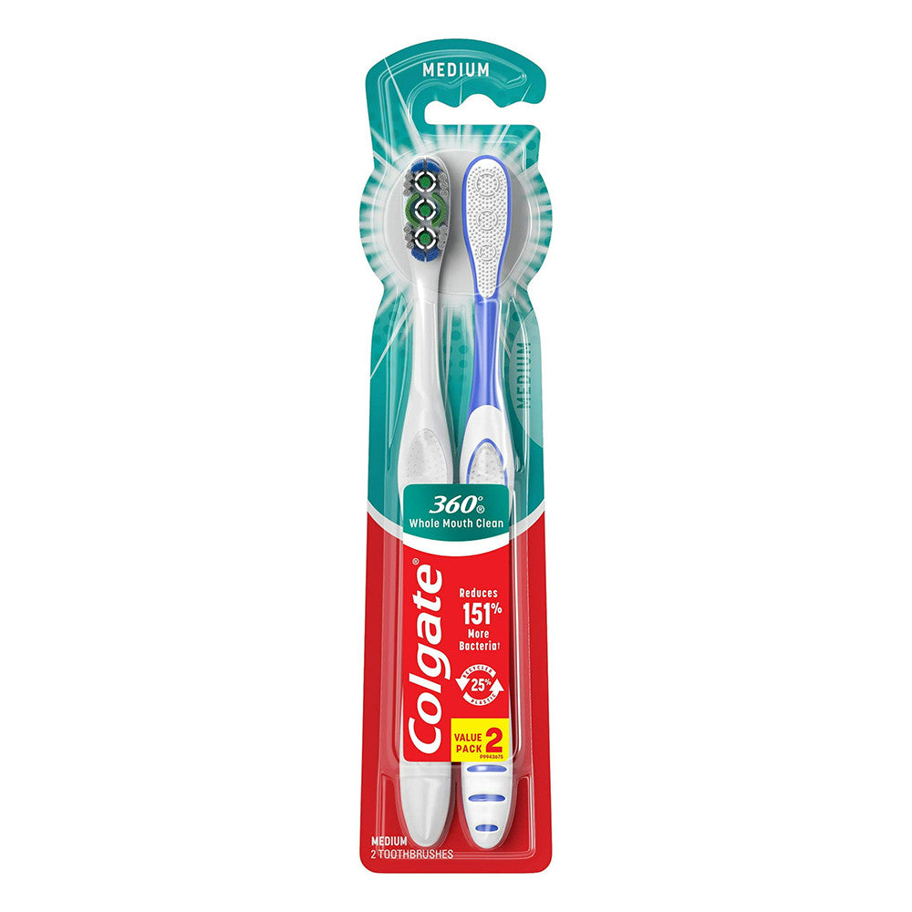 Colgate Manual Toothbrush with Tongue and Cheek Cleaner, Medium, 2 Ct